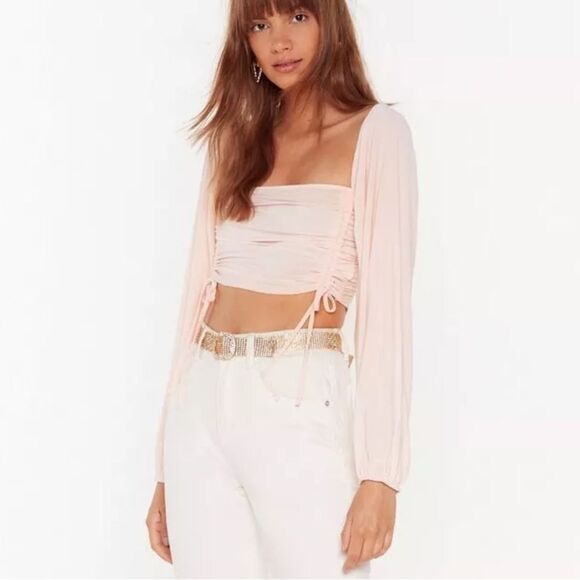 Nasty Gal What's The Ruche Slinky Cropped Top Sage Size 2 Nwtu - Picture 3 of 7